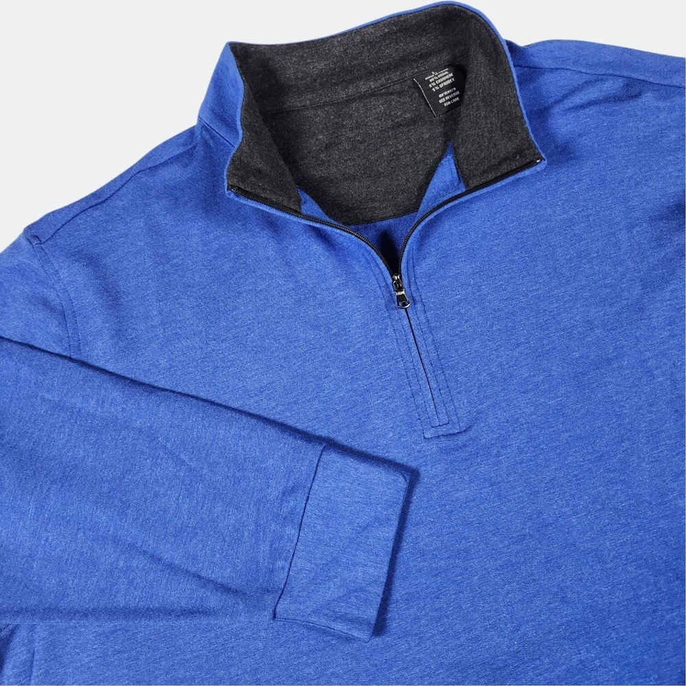 Pullover Mens Large Blue Modal Cashmere 1/4 Zip Sweater Luxury Minimalist